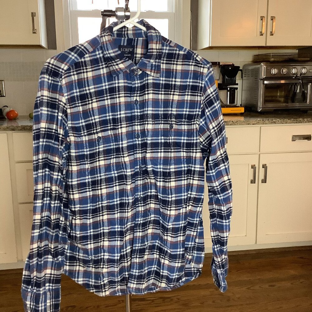 J Crew Flannel Medium Blue White Red Plaid
